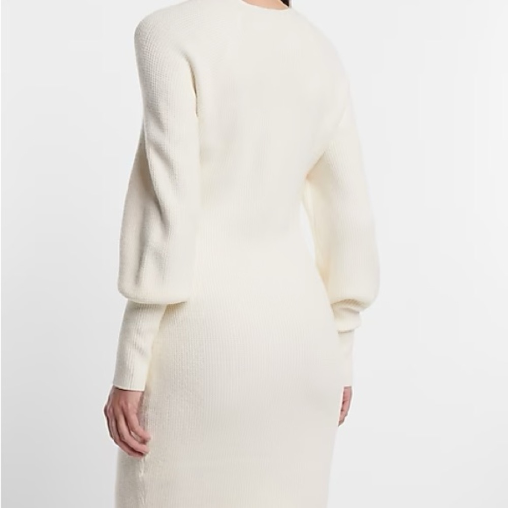 EXPRESS SWEATER DRESS BALLOON  SLEEVES BUTTON DETAIL WINTER WHITE NWT SZ MED - Picture 5 of 6